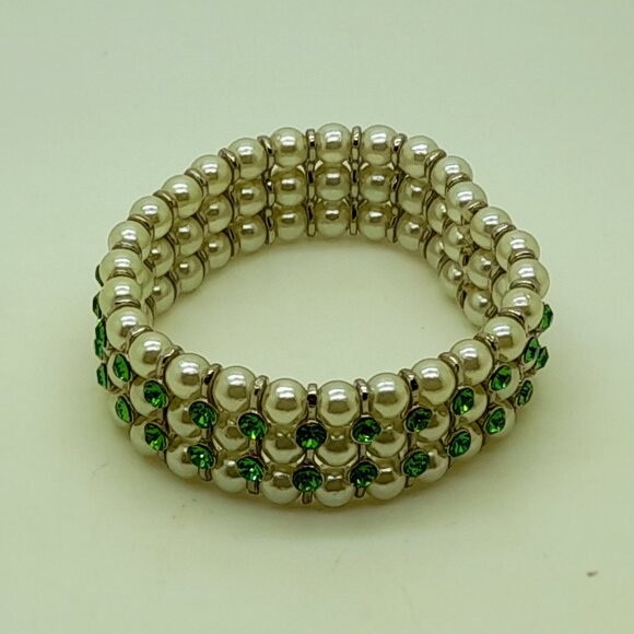Gorgeous 6mm green Glass pearl Multi-Strand with ab Stretch fashion Bracelets - Picture 5 of 6
